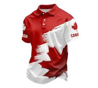 Generisch Polo de manga corta para hombre con diseño del Día de Canadá - Camiseta informal para el tiempo libre - Bandera patriótica bordado en estilo de cuello - Cómodo atuendo diario, rojo, XL