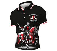 Generisch Polo de manga corta para hombre con estampado del Día de San Inglaterra, camiseta de punto informal con cuello para uso diario, Negro , 5XL