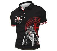 Generisch Polo de manga corta para hombre con estampado del Día de San Inglaterra, cuello de punto informal para uso diario, Negro , S