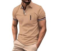 Generisch Polo de manga corta para hombre, transpirable, de secado rápido, con botones, para tiempo libre, deporte, verano, transpirable, respetuoso con la piel y cómodo, Caqui-a., M