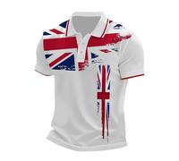 Generisch Polo de verano para hombre con bandera del Reino Unido, camiseta de negocios holgada con mangas raglán, cuello reversible, diseño versátil para todos los días, rojo, XL