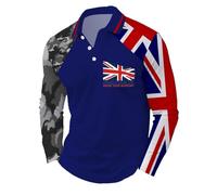 Generisch Polo para hombre, bandera del Reino Unido, estampado de Jack de negocios, informal, manga larga, con botones, parte superior festiva, transpirable, cómoda, marine, L