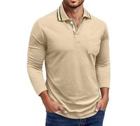 Generisch Polo para hombre con botones y cuello alto con bolsillos, camiseta de golf de tenis aireada, corte regular, camiseta de manga larga, camiseta básica de ocio, color puro, ropa deportiva