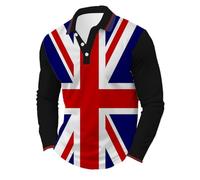 Generisch Polo para hombre, diseño de bandera del Reino Unido, para negocios, tiempo libre, manga larga, con botones, diseño festivo, Negro , 3XL