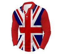 Generisch Polo para hombre, diseño de bandera del Reino Unido, para negocios, tiempo libre, manga larga, con botones, diseño festivo, rojo, S