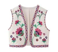 Generisch Por lo tanto, chaleco con bordado floral para ropa corta abierta sin mangas casual ideal para el día a día, oficina, vacaciones, como chaqueta ligera de entretiempo, Rosa., XS