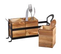 Generisch Porte-Cuillères En Bois, Organizador Vintage de Couverts Portable à 3 Compartimentos avec Poignée | Organizador Pour Ustensiles Fourchettes Cuillères | Pour Table à Manger Maison Comptoir