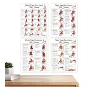 Generisch Póster de yoga en silla - Tarjetas de ejercicio de posición - Guía de yoga de fitness en casa de 4 piezas - Para flexibilidad Movilidad Equilibrio Senior Mujeres Hombres Casa Gimnasio