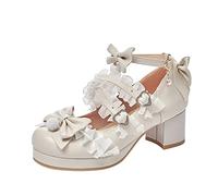 Generisch Preciosos zapatos de princesa de 5 cm de tacón bajo con vestido, zapatos de princesa medieval para bodas, bailes de graduación, color azul, beige, 33 EU