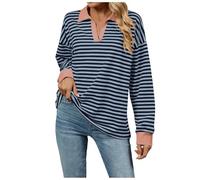 Generisch Preppy - Camiseta con capucha para mujer, diseño de rayas, tallas grandes, b, S