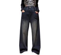 Generisch Primavera Holgada Mop Pantalones De Pierna Ancha De Tamaño Mediano Delgada Jeans Pierna Recta Diseño Sentido, gris, 10-11 años