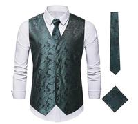 Generisch Primavera y un solo pecho patrón de gran tamaño europeo cintura corbata floral y bufanda cuadrada chaleco formal trajes del club, verde, XXL