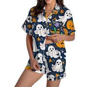 Generisch Primero Pruebe Luego Números Ropa de Dormir Linda Mujer, Botones, Manga Corta, Tops y Pantalones Cortos, marine, L
