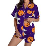 Generisch Primero Pruebe Luego Números Ropa de Dormir Linda Mujer, Botones, Manga Corta, Tops y Pantalones Cortos, morado, L