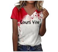 Generisch Problem Gelöst Damen Halloween T-Shirt V-Ausschnitt Kurzarm Tshirt Blutiges Horror Blood Tops mit Blutigem Rundhalsausschnitt Halloween Kostüm Oberteil, Rojo-a, 5XL