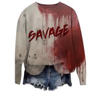 Generisch Problem Gelöst Halloween Hoodie Damen Pulli Winter Halloween Kostüme Rundhals Langarmshirt mit Blutigem Muster Blutige Herida Langarm Locker Bluse Otoño Pullover Soft Tops, borgoña, XL