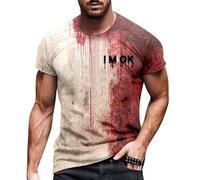 Generisch Problema Resuelto Halloween Hombre Camiseta Disfraz Terrible Y Sangrienta Camiseta Estampado Top Impreso Manga Corta Fea Camiseta Deportiva Ligero Tops, Ladrillo rojo2, XL