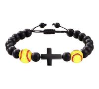 Generisch Pulsera cristiana, pulseras cristianas para hombres | Pulsera de perlas deportivas,Pulsera trenzada ajustable con símbolo negro de cuerda, collar de perlas motivacionales para hombres, padre