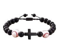 Generisch Pulsera cristiana, pulseras cristianas para hombres | Pulsera de perlas deportivas,Pulsera trenzada ajustable con símbolo negro de cuerda, collar de perlas motivacionales para hombres, padre