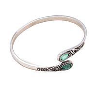Generisch Pulsera de actividad para hombre con incrustaciones de imitación verde retro con apertura ajustable y pulsera de aleación amigable para mujer de plata de ley, talla única, Metal, No es una