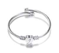 Generisch Pulsera de alambre de acero inoxidable con 26 letras en forma de corazón con colgante de cristal, Aleación, Sin gemas