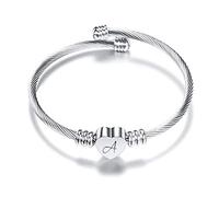 Generisch Pulsera de alambre de acero inoxidable con 26 letras en forma de corazón con colgante de cristal, Aleación, Sin gemas