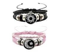 Generisch Pulsera de alfileres luminosas pulseras de sol y luna ajustables trenzadas The Luminous Stone Stores The Light Energy Under The Irradiation Of Black Wire Bracelets, talla única, PU, Sin