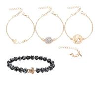 Generisch Pulsera de cuarzo natural Anillos del mundo tortuga gris perlas tortuga pulsera conjunto de cinco mensajes elección pulsera mensajes frases anillos, talla única, Zinc alloy