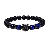Generisch Pulsera de cuentas redondas de ojo de tigre natural pulsera de perlas de lava pulseras para mujer, A, Piedra, No es una piedra preciosa