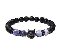 Generisch Pulsera de cuentas redondas de ojo de tigre natural pulsera de perlas de lava pulseras para mujer, A, Piedra, No es una piedra preciosa