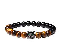 Generisch Pulsera de cuentas redondas de ojo de tigre natural pulsera de perlas de lava pulseras para mujer, A, Piedra, No es una piedra preciosa