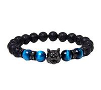 Generisch Pulsera de cuentas redondas de ojo de tigre natural pulsera de perlas de lava pulseras para mujer, A, Piedra, No es una piedra preciosa