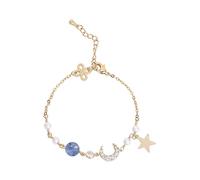 Generisch Pulsera de cuero ancha Luna Zircon Perla Pulsera Diseño Femenino Avanzado Pulsera Boccia Reloj Pulsera de Cuero, talla única, Metal, No es una piedra preciosa