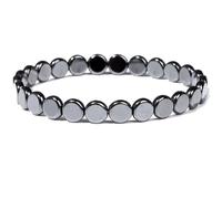 Generisch Pulsera de hematitas para hombre y mujer, pulsera de perlas de piedra natural con imán, elástica, pulsera de piedra negra, joya para el día a día, oficina y deporte, idea de regalo (02)