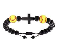 Generisch Pulsera de perlas negras para hombre, pulseras religiosas - Pulsera de perlas deportivas | Collar de perlas motivacionales con cuerda trenzada, pulsera de fe ajustable para fiestas de Año