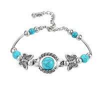 Generisch Pulsera de perlas para hombre, colgante bohemio, joya tallada, turquesa natural, pulsera de piedra natural, talla única, Aleación, Sin gemas
