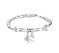 Generisch Pulsera de piel azul A Popular and Adjustable Silver Bracelet with An Elegant Pattern Made Of S925 Material Perfect As A Birthday Or Any Pulseras Perlas, talla única, Metal, No es una piedra