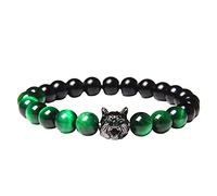 Generisch Pulsera de plata para mujer, brazalete con perlas redondas, pulsera de ojo de tigre natural, pulsera de perlas de lava, pulsera personalizada para hombres, A, Piedra, No es una piedra