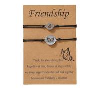 Generisch - Pulsera pequeña negra chapada en 8 anillos con tarjeta de animal ajustable para mujer amigo que coincide con joyas de cumpleaños con Anillos pequeños conectados, talla única, Metal