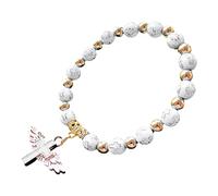 Generisch Pulsera y cadena de plata pulsera de perlas blancas, alas de ángel, cruz, curación, equilibrio, joyas, pulsera de regalo de niña verde compatible con hacer, talla única, Acrílico, No es una