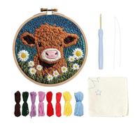 Generisch Punch Needle Embroidery Start Craft Kit Highland Cow Punch Needle Principiante Bordado Kit de Agujas de Punch Kit de Agujas de Punch Kit de Dibujos Animados Paisaje Alfombra Tufting