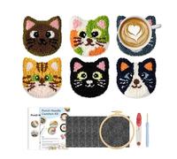 Generisch Punch Needle Posavasos - Juego de posavasos con diseño de animales, punzón de aguja, kit de manualidades para niños, adultos, mujeres, niñas, taller de tapicería de alfombras