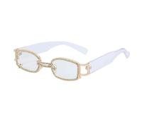 Generisch Punk Sunglasses Women Fashion Rhinestone Small Frame Sun Glasses Men Shades UV400 Clear Eyewear, Blanco, talla única