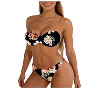 Generisch Push Up Bandeau Bikini Set Azul Blanco Rayas Rayas Mujeres Pushup Traje de baño, azul oscuro, L