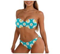 Generisch Push Up Bandeau Bikini Set Azul Blanco Rayas Rayas Mujeres Pushup Traje de baño, verde menta, L