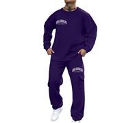 Generisch Regularien Fit Traje de ocio para hombre con estampado de letras, cuello redondo, conjunto de sudaderas, cómodo atuendo de calle para el día a día y camino al oeste, Color morado oscuro., L