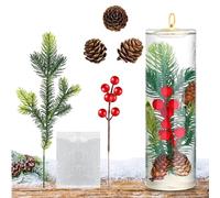 Generisch Relleno de macetas navideñas, plantas y piñas de pino realistas - Ramas navideñas de bayas rojas | para decoración del hogar de vacaciones, bodas, granja, escuela, invierno, centros de mesa
