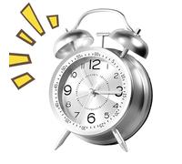 Generisch Reloj de alarma de metal recargable con doble campana, reloj de alarma antiguo, reloj analógico clásico para Dorm Travel Bathroom Girls Teens Kids Boys