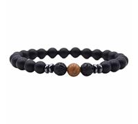 Generisch Reloj de pulsera para hombre, color negro, pulsera de perlas de cristal, pulsera de perlas, talla única, Piedra natural, No es una piedra preciosa