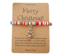 Generisch Reloj y pulsera Set Hot Christmas Pendant Card Handmade Cute Santa Soft Ceramic Bead Bracelet Pulsera Soporte, talla única, Plástico, No es una piedra preciosa